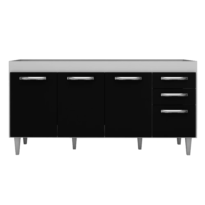 Balcão Gabinete Para Pia Áustria sem Tampo 160cm 4 Portas 2 Gavetas Branco/Preto - Lumil Móveis