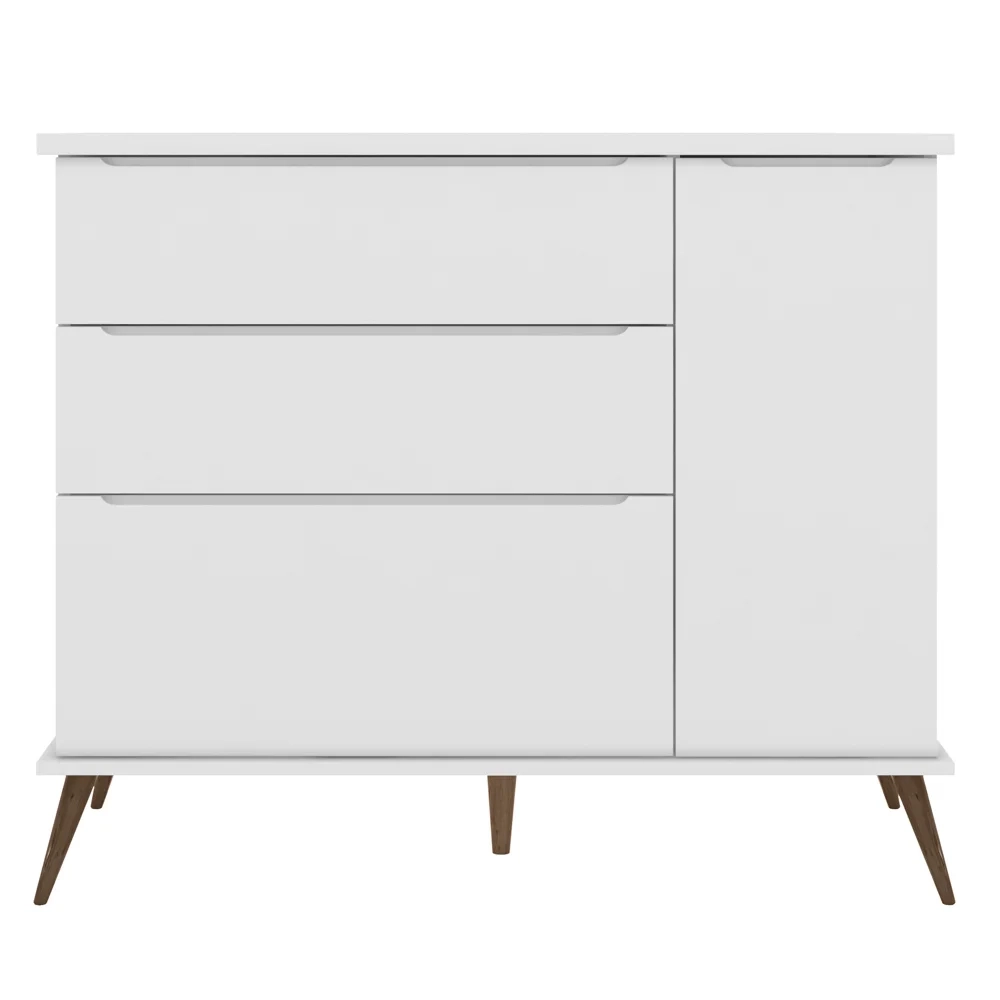 Cômoda Infantil 1 Porta 3 Gavetas 100% MDF Pés Retrô Mel Z39 Branco - Mpozenato