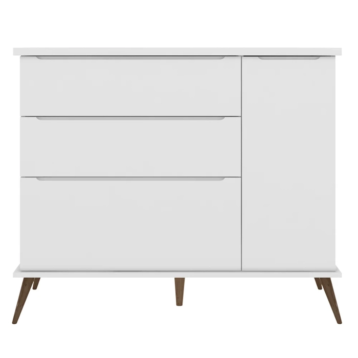 Cômoda Infantil 1 Porta 3 Gavetas 100% MDF Pés Retrô Mel Z39 Branco - Mpozenato