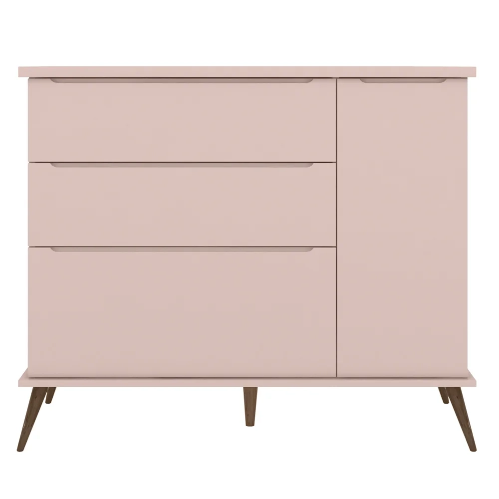 Cômoda Infantil 1 Porta 3 Gavetas 100% MDF Pés Retrô Mel Z39 Rosê - Mpozenato