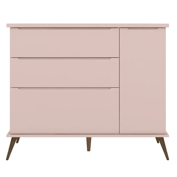 Cômoda Infantil 1 Porta 3 Gavetas 100% MDF Pés Retrô Mel Z39 Rosê - Mpozenato