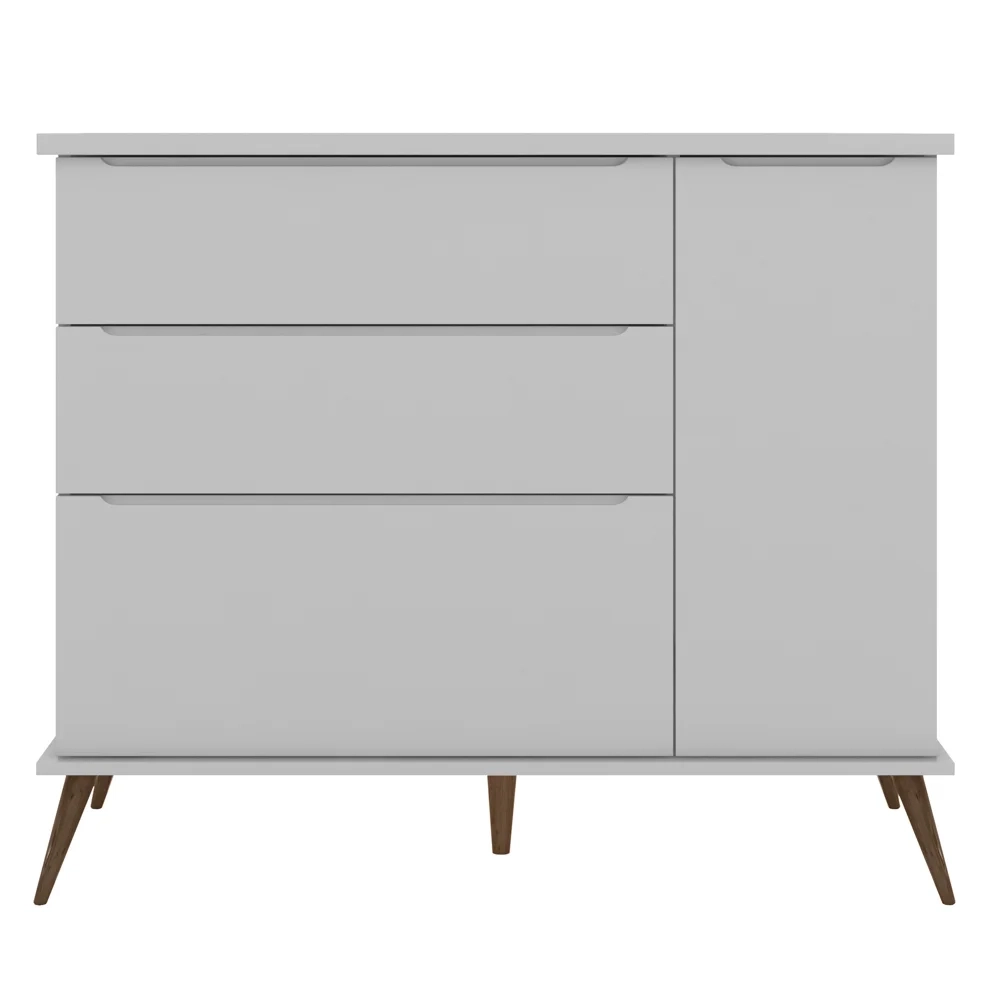 Cômoda Infantil 1 Porta 3 Gavetas 100% MDF Pés Retrô Mel Z39 Cinza - Mpozenato