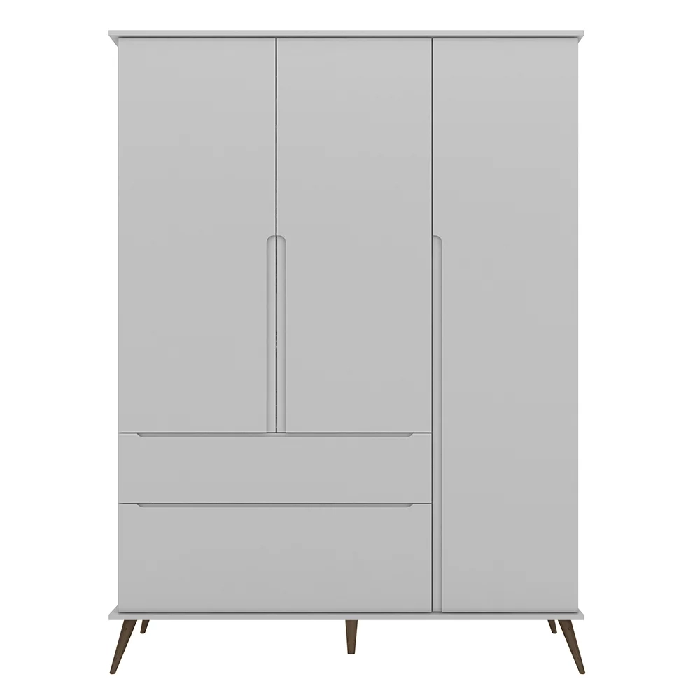 Guarda Roupa Infantil 100% MDF 3 Portas Pés Retrô Mel Z39 Cinza - Mpozenato