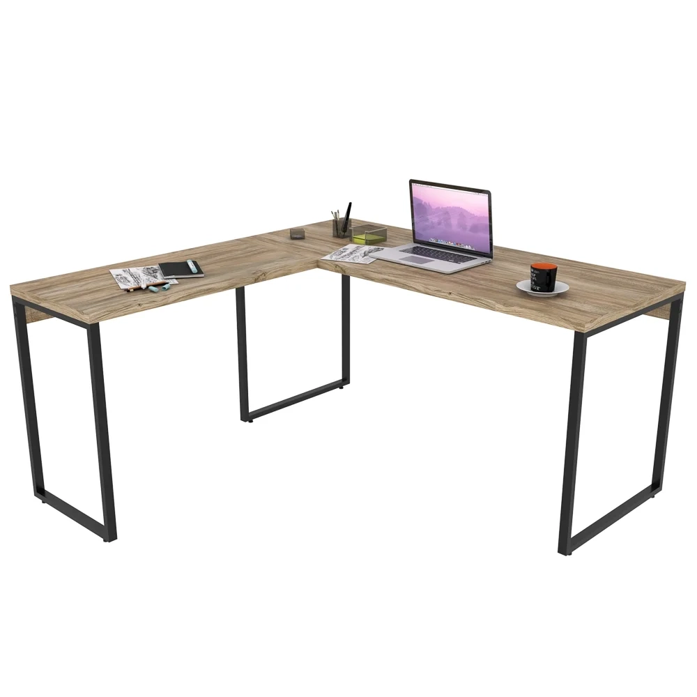 Mesa de Escritório Office em L 150x150cm Estilo Industrial Prisma C08 Carvalho - Mpozenato
