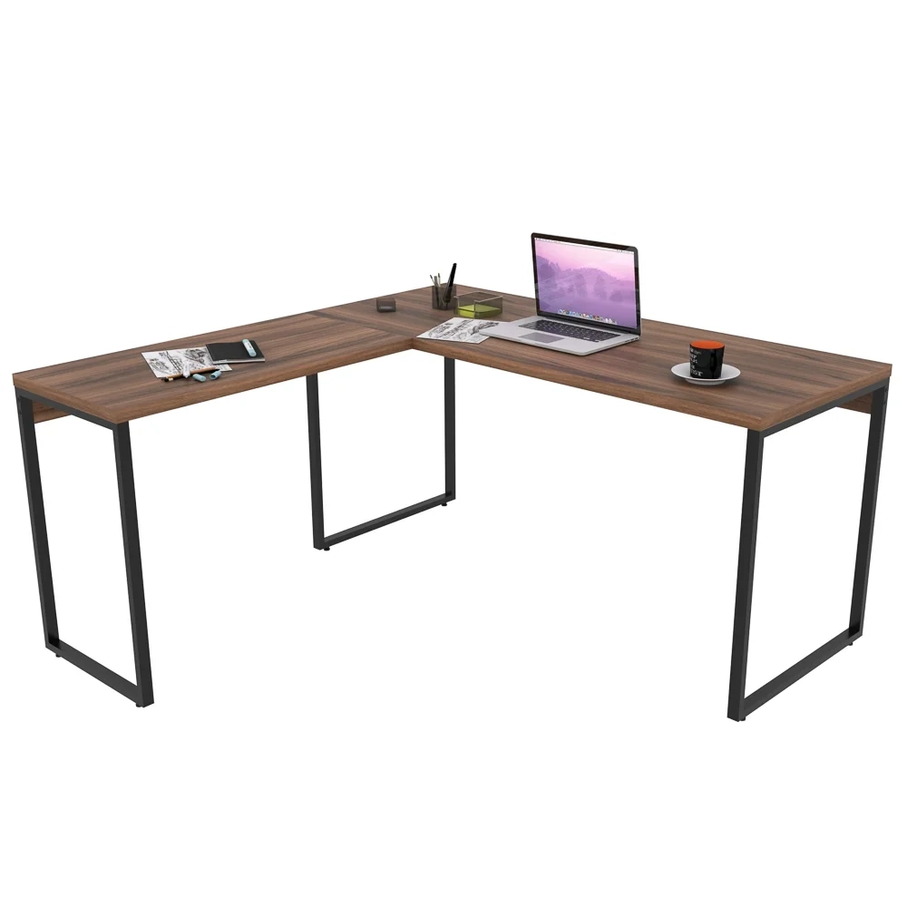 Mesa de Escritório Office em L 150x150cm Estilo Industrial Prisma C08 Nogal - Mpozenato