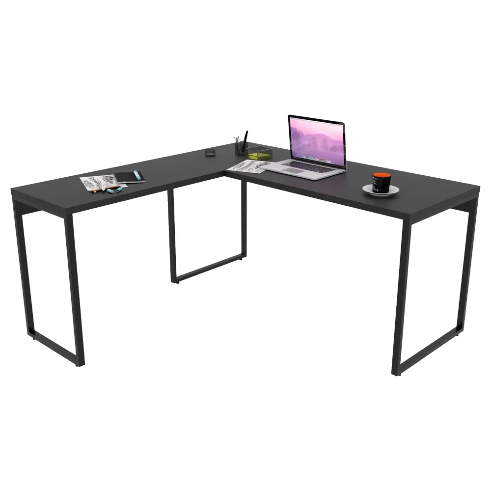 Mesa de Escritório Office em L 150x150cm Estilo Industrial Prisma C08 Preto Onix - Mpozenato