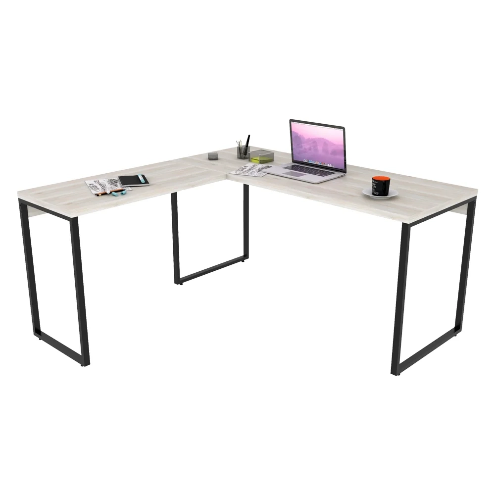 Mesa de Escritório Office em L 150x150cm Estilo Industrial Prisma C08 Snow - Mpozenato