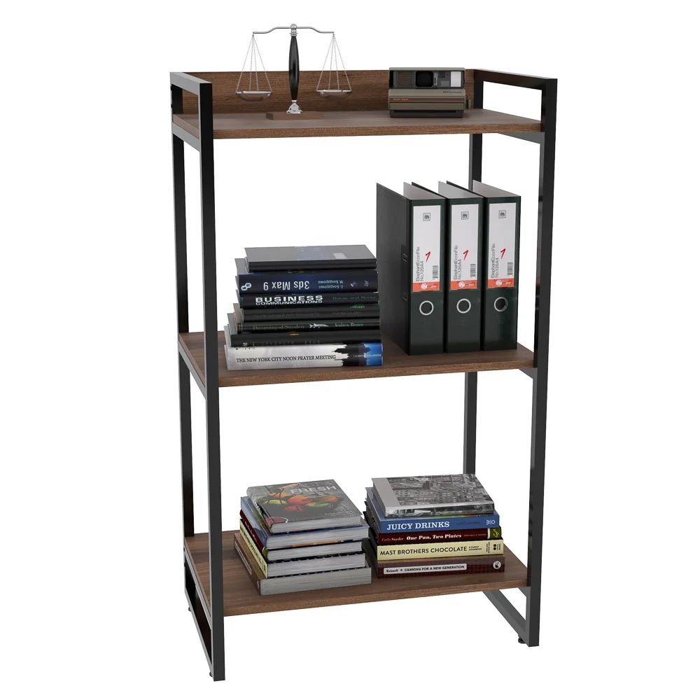 Estante Livreiro Prisma Estilo Industrial 60cm 3 Prateleiras C08 Nogal - Mpozenato