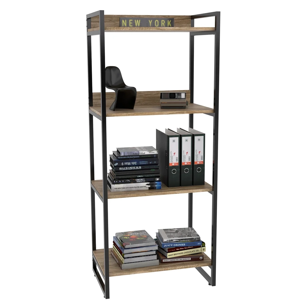 Estante Livreiro Prisma Estilo Industrial 60cm 4 Prateleiras C08 Carvalho - Mpozenato