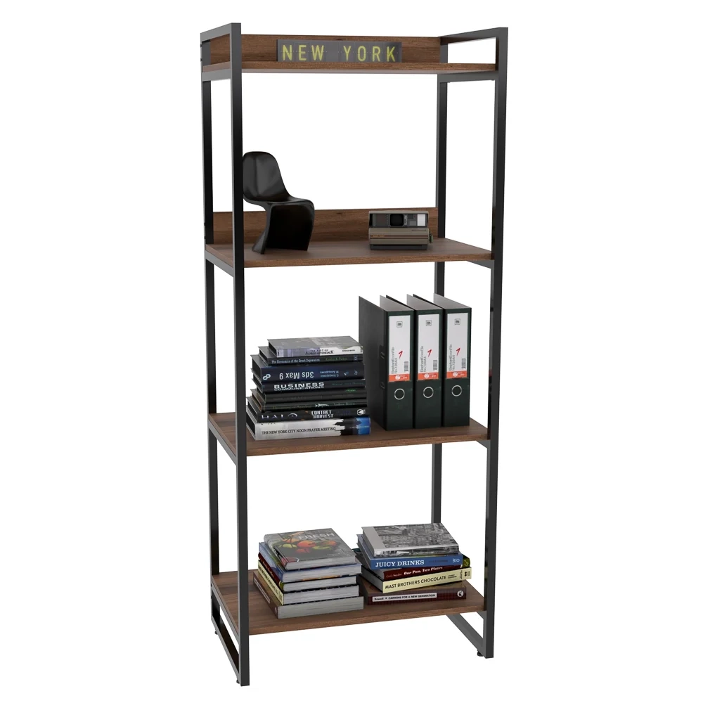 Estante Livreiro Prisma Estilo Industrial 60cm 4 Prateleiras C08 Nogal - Mpozenato