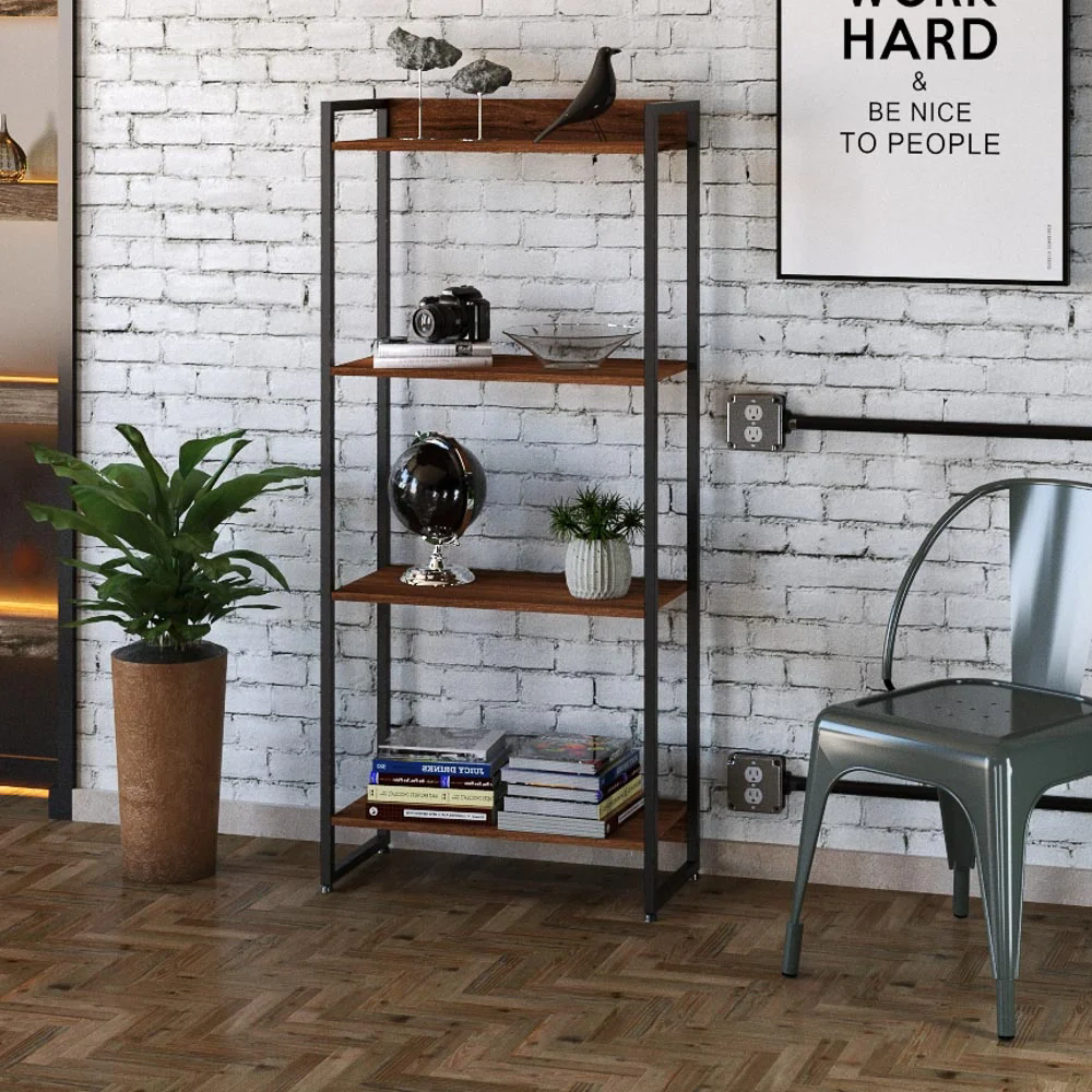 Estante Livreiro Dynamica Industrial 60cm 4 Prateleiras C08 Nogal - Mpozenato