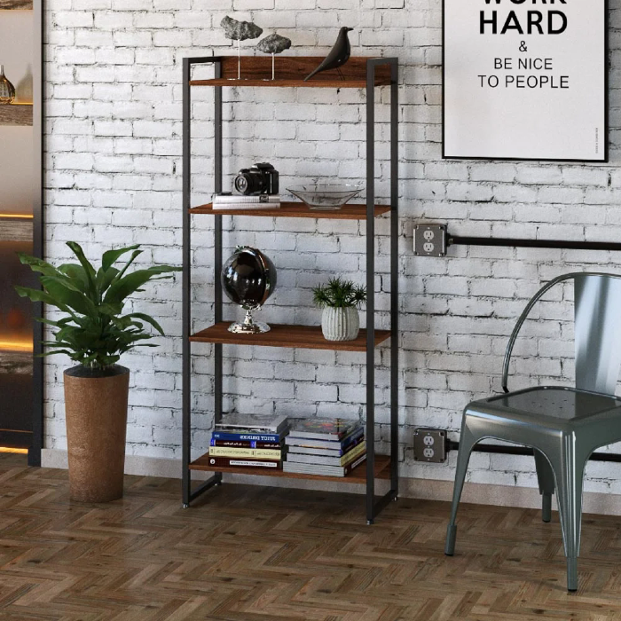 Estante Livreiro Dynamica Industrial 60cm 4 Prateleiras C08 Nogal - Mpozenato