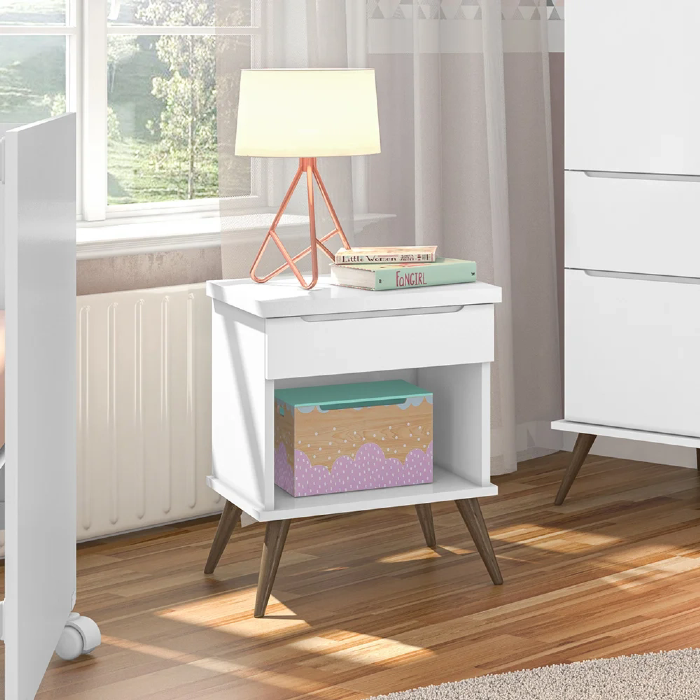 Mesa de Cabeceira Infantil 1 Gaveta Mel Z39 Branco - Mpozenato
