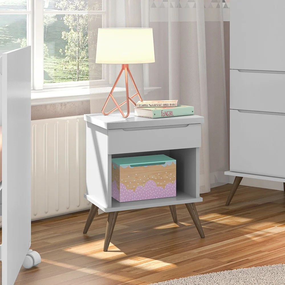 Mesa de Cabeceira Infantil 1 Gaveta Mel Z39 Cinza - Mpozenato