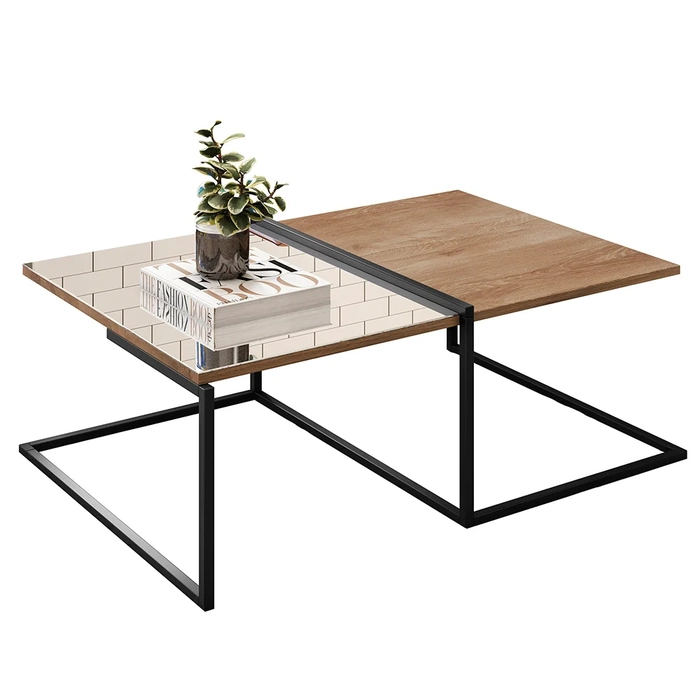 Mesa de Centro com Espelho Pés Metálicos Estilo Industrial Loft D09 Demolição/Preto - Mpozenato