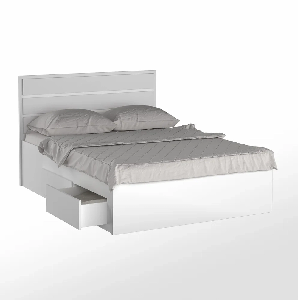 Cama de Casal com Cabeceira 147cm 4 Gavetas Dreams F04 Branco - Mpozenato
