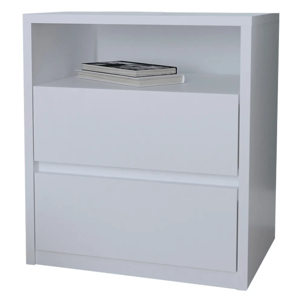 Mesa de Cabeceira 2 Gavetas 1 Nicho Blank F04 Branco - Mpozenato