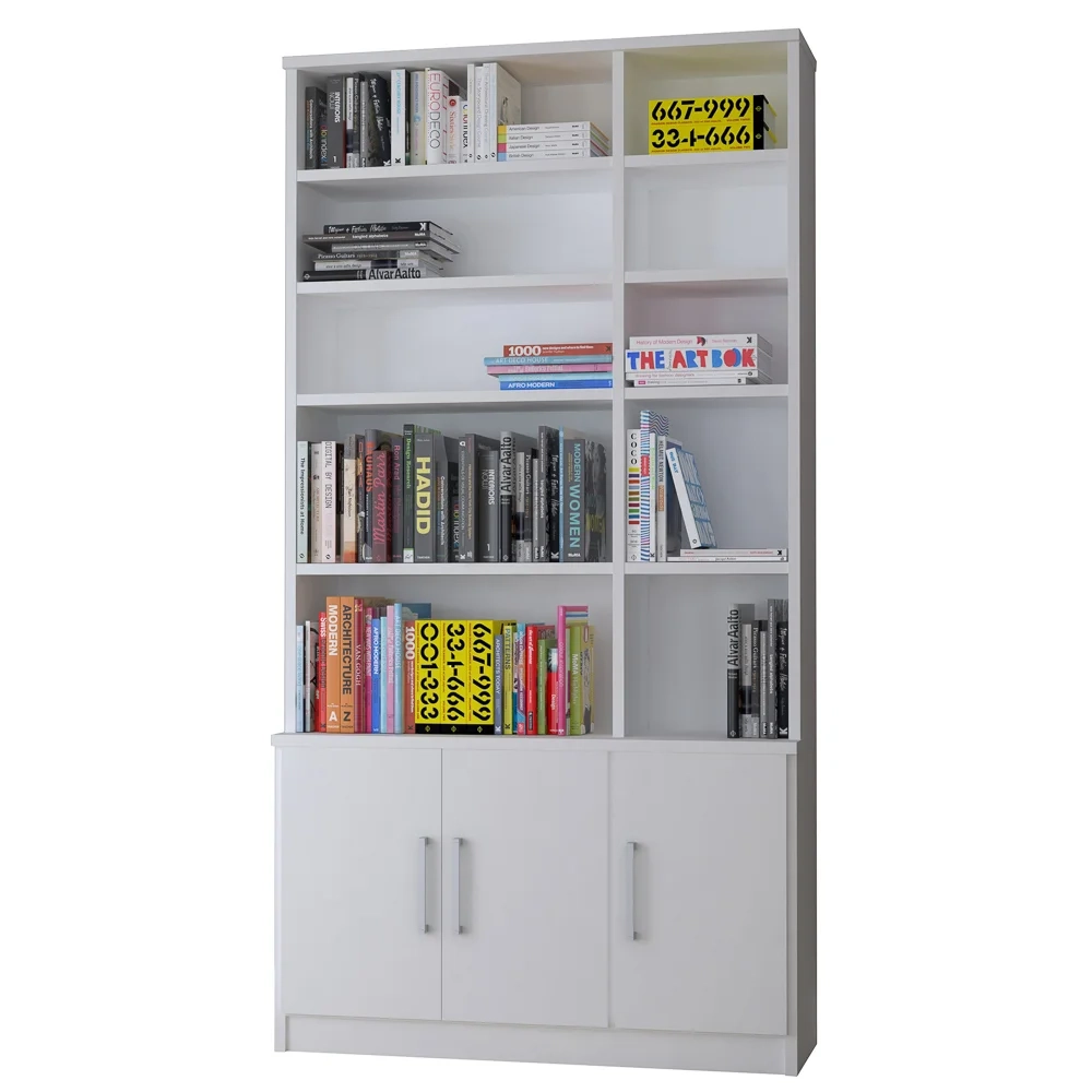 Estante Livreiro 3 Portas 5 Prateleiras com Nichos Legend F04 Branco - Mpozenato