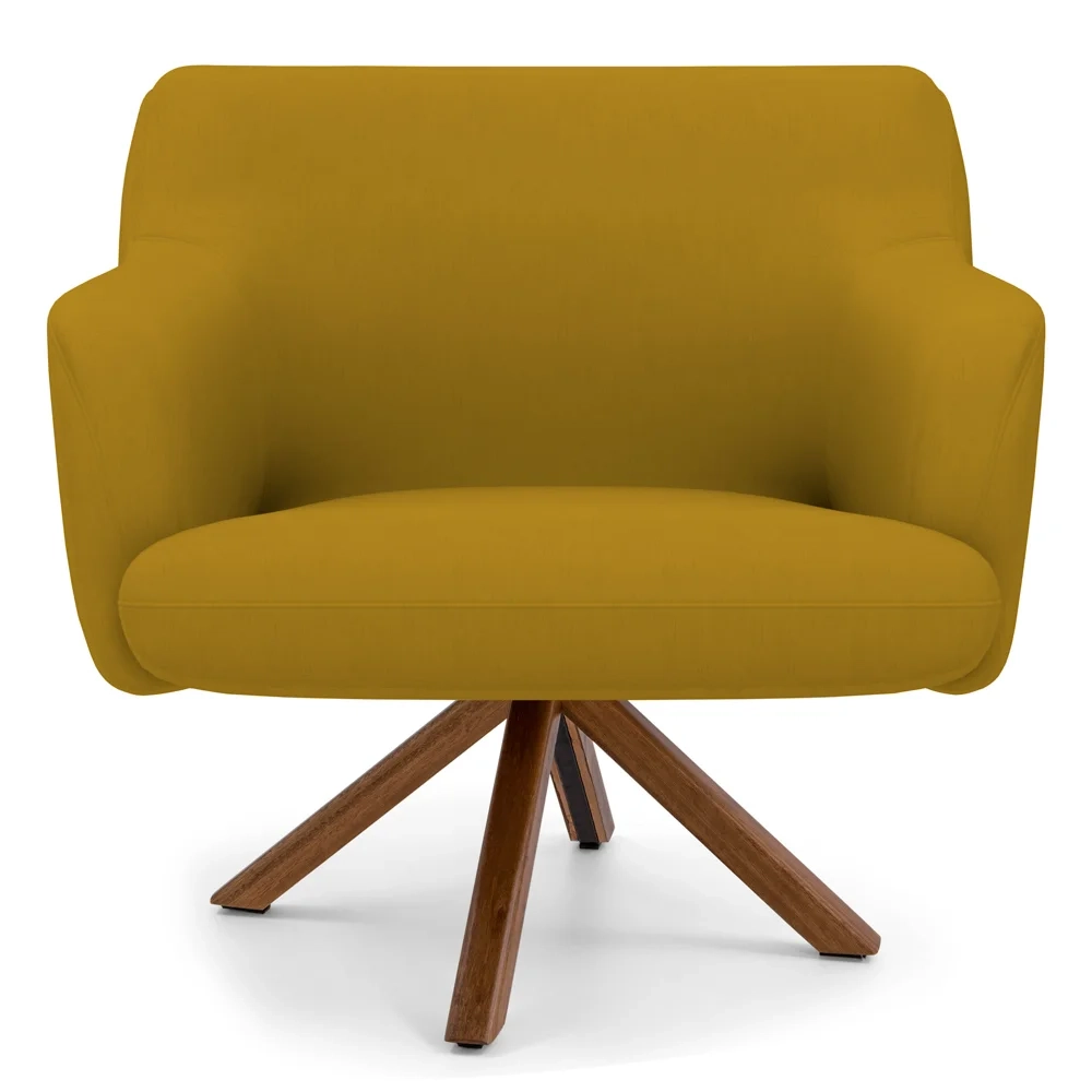 Poltrona Decorativa Giratória Base Giromad Madeira Jade Veludo C-279 Mostarda - Domi