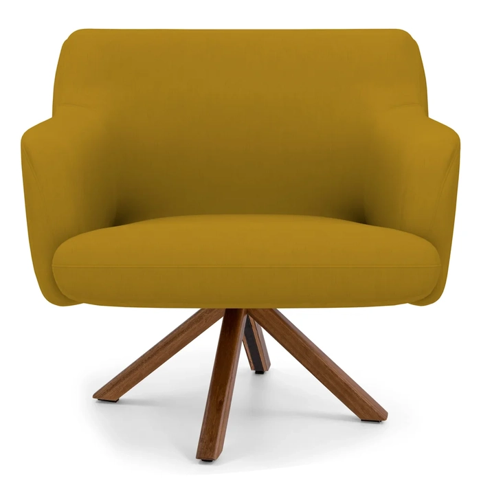 Poltrona Decorativa Giratória Base Giromad Madeira Jade Veludo C-279 Mostarda - Domi