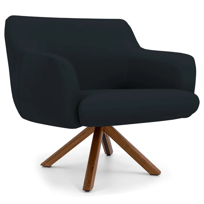 Poltrona Decorativa Giratória Base Giromad Madeira Jade Veludo C-300 Preto - Domi