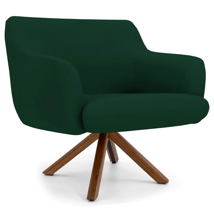 Poltrona Decorativa Giratória Base Giromad Madeira Jade Veludo C-303 Verde Musgo - Domi