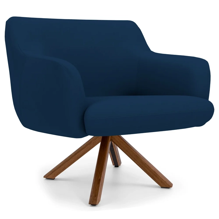 Poltrona Decorativa Giratória Base Giromad Madeira Jade Veludo C-304 Azul Marinho - Domi