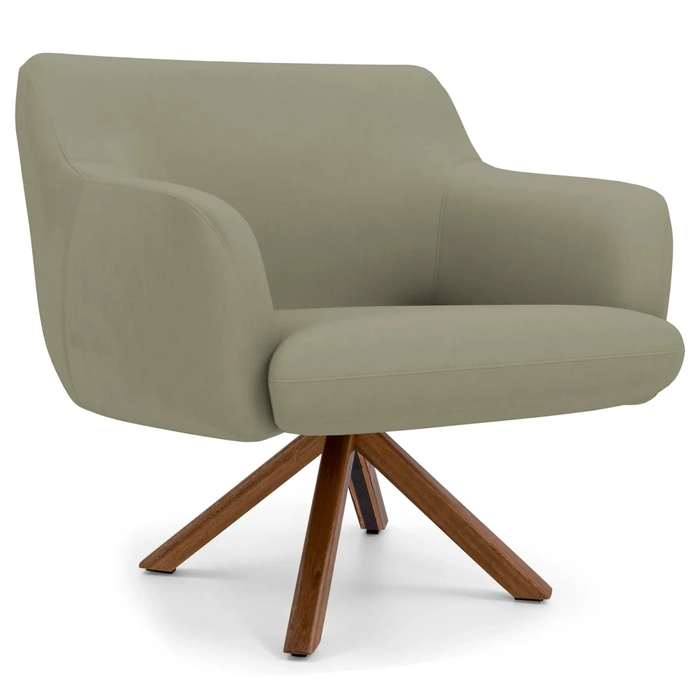 Poltrona Decorativa Giratória Base Giromad Madeira Jade C-19 Corano Bege - Domi