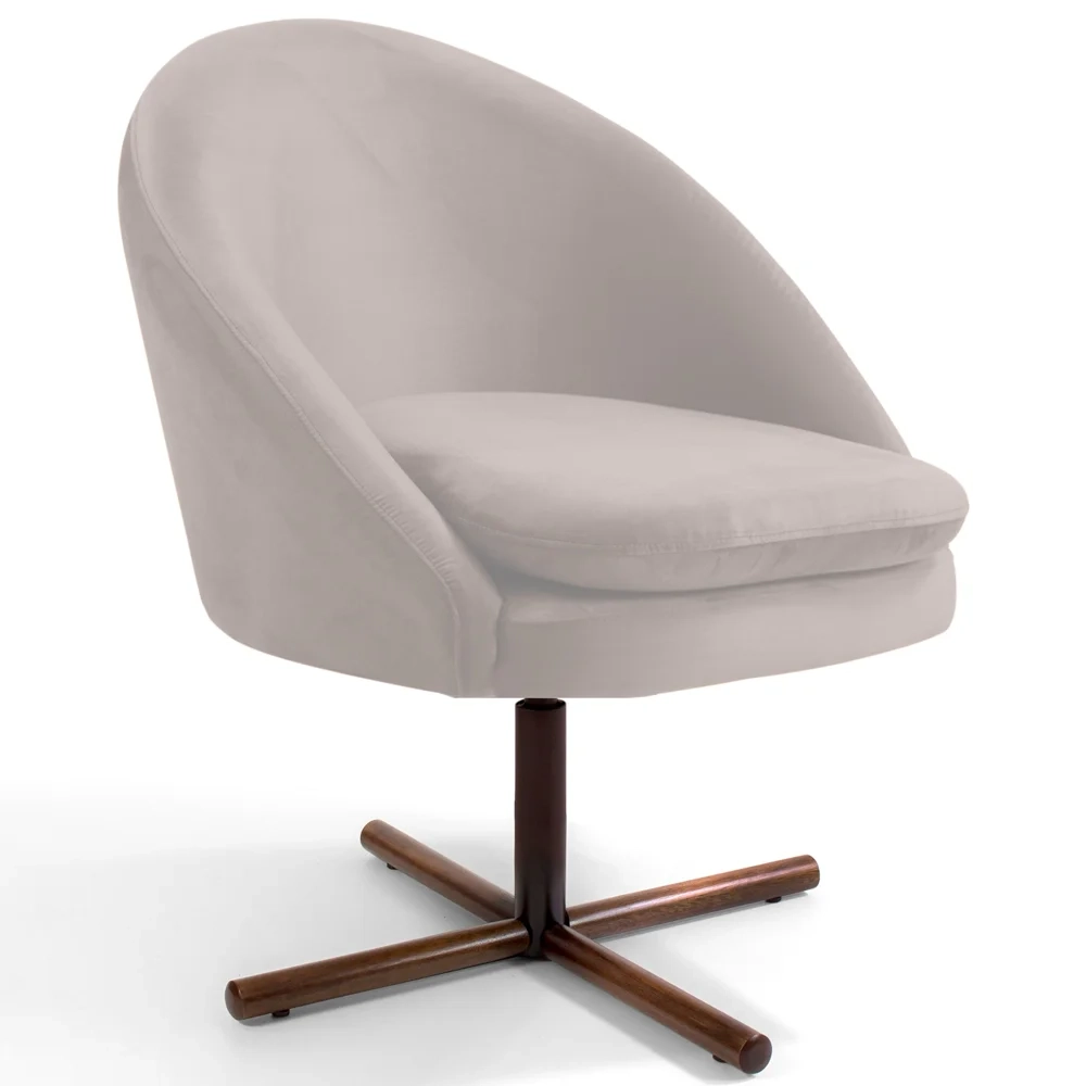 Poltrona Decorativa Base Xis Madeira Rafa C-309 Veludo Bege - Domi