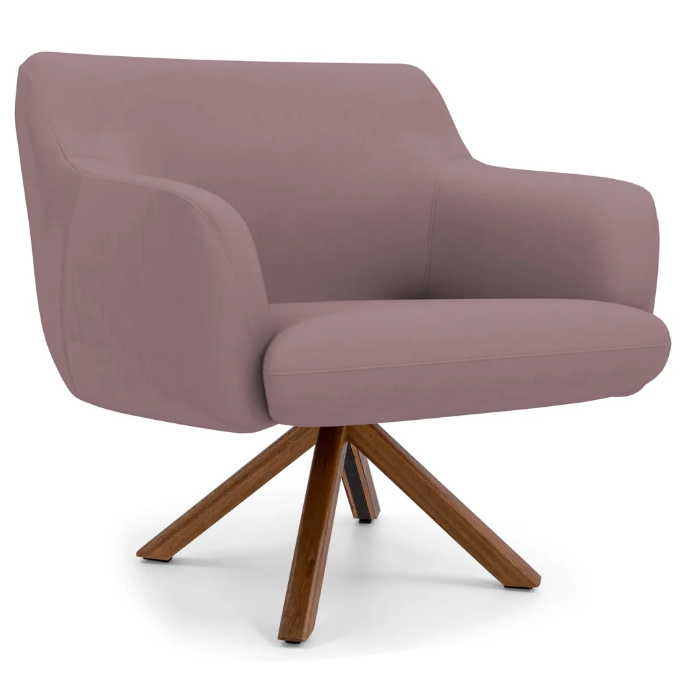 Poltrona Decorativa Giratória Base Giromad Madeira Jade Veludo C-305 Rosê - Domi