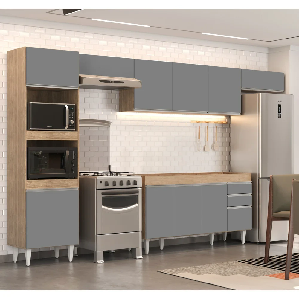 Armário de Cozinha Modulada 5 Peças CP13 Balcão Castanho/Cinza - Lumil