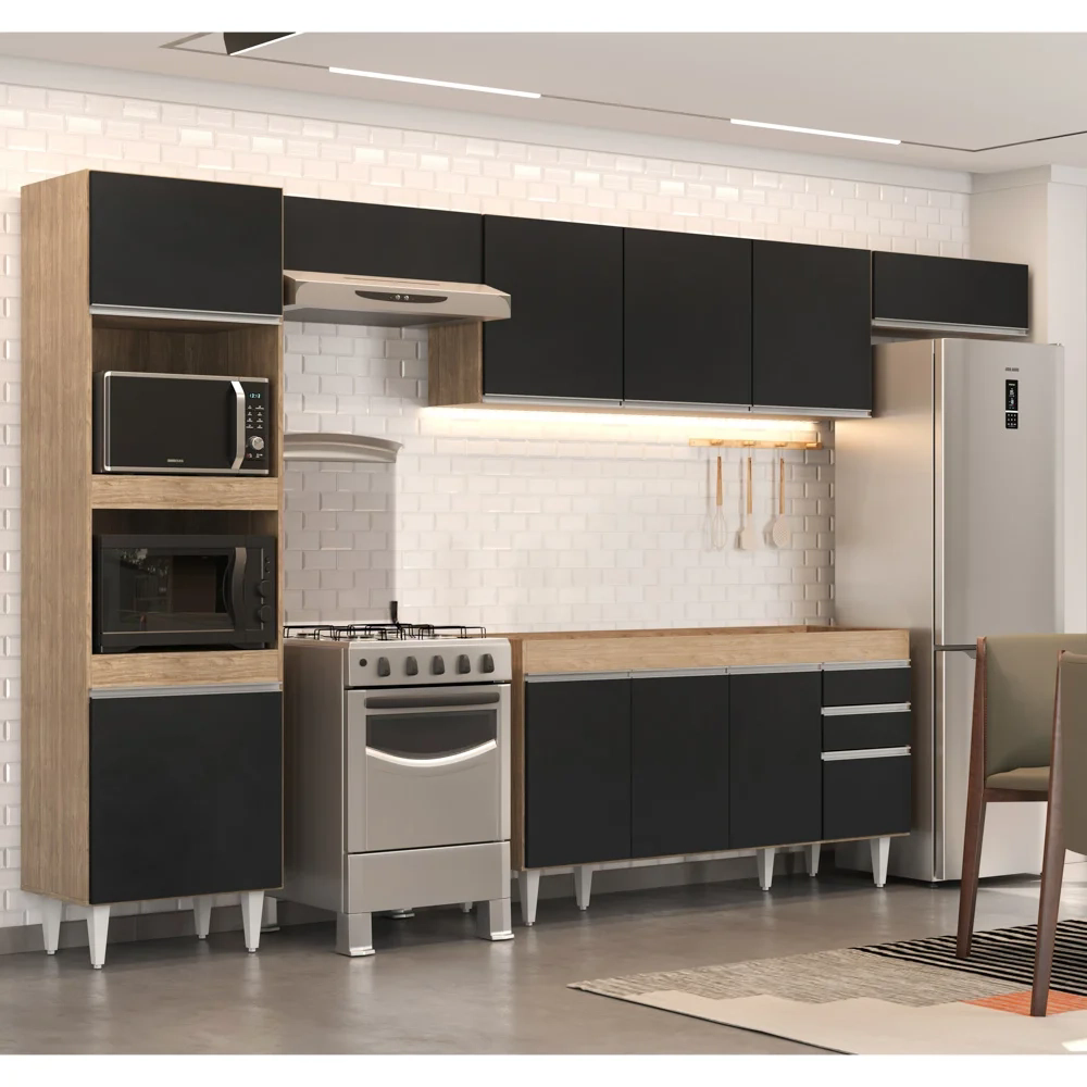 Armário de Cozinha Modulada 5 Peças CP13 Balcão Castanho/Preto - Lumil