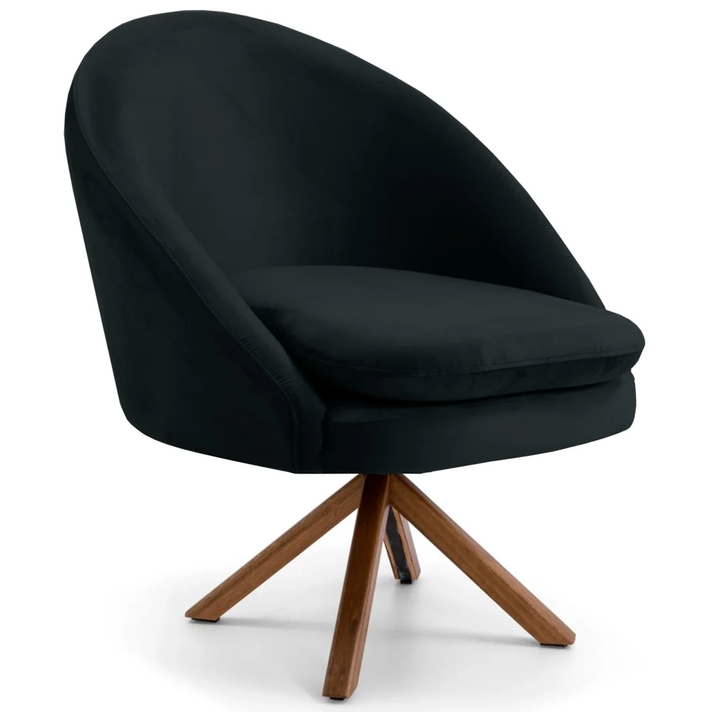 Poltrona Decorativa Base Giromad Madeira Rafa C-300 Veludo Preto - Domi