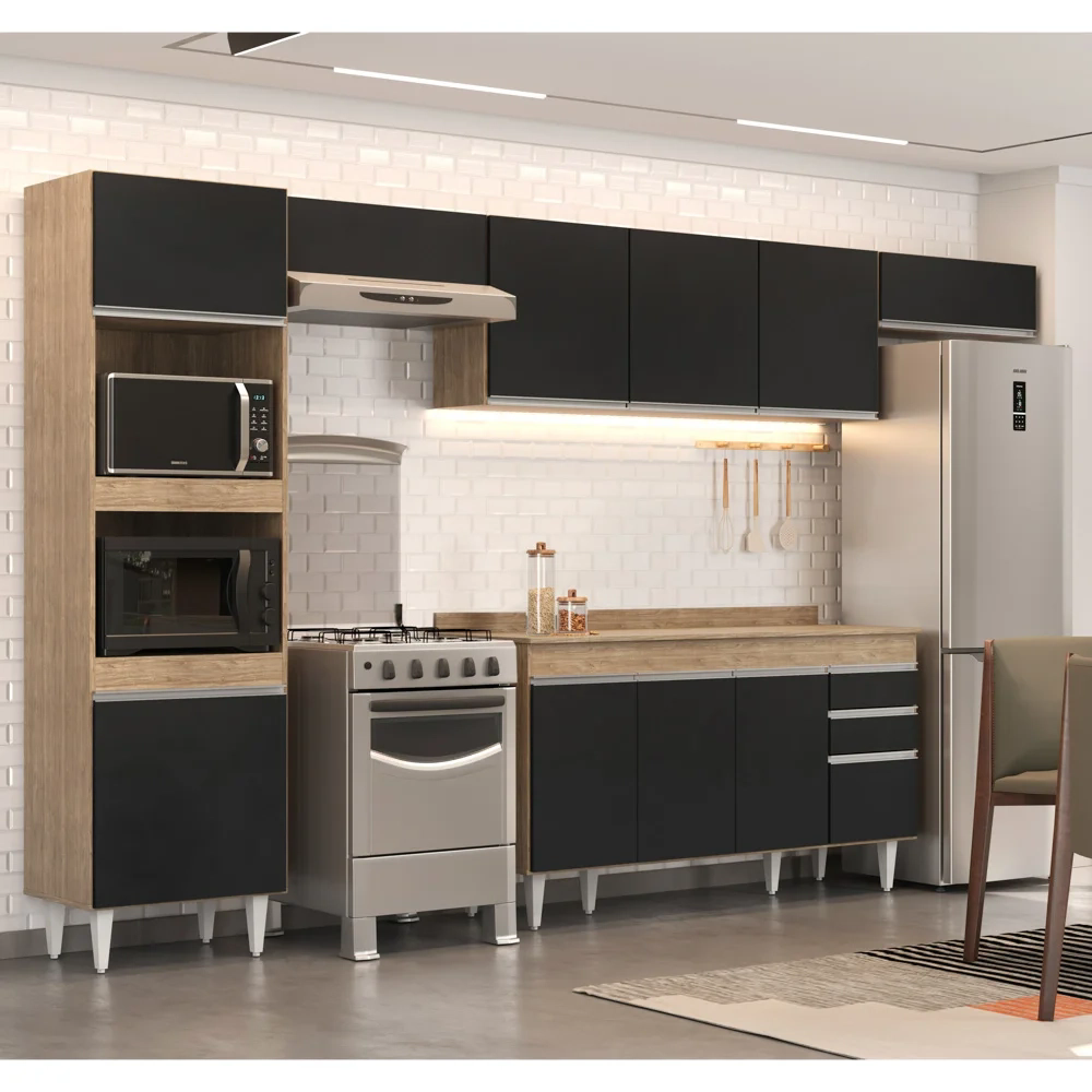 Armário de Cozinha Modulada 5 Peças CP14 Balcão com Tampo Castanho/Preto - Lumil