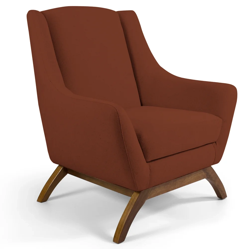 Poltrona Decorativa Base Manu Madeira Juliet Linho B-355 Laranja - Domi