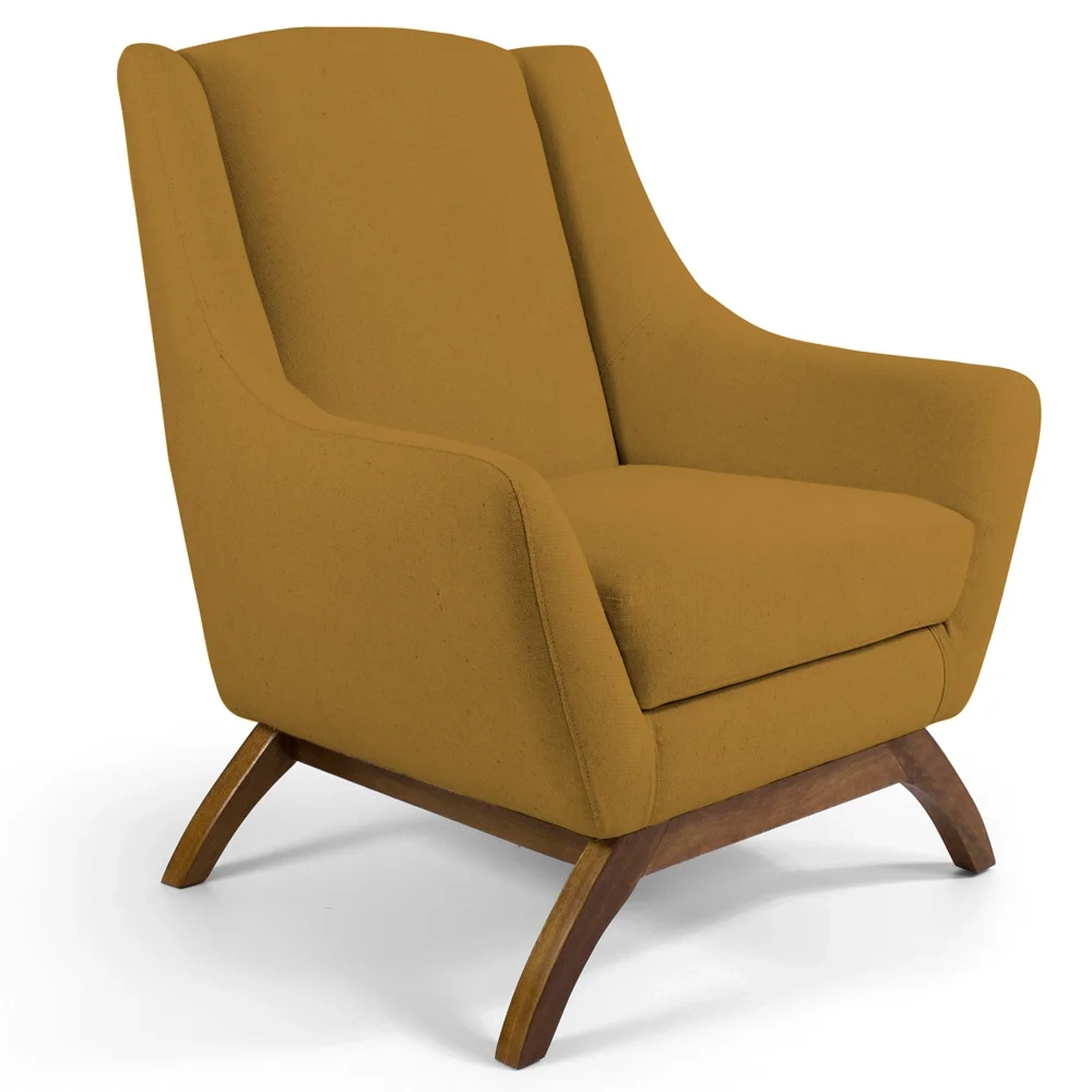 Poltrona Decorativa Base Manu Madeira Juliet Veludo C-260 Mostarda - Domi