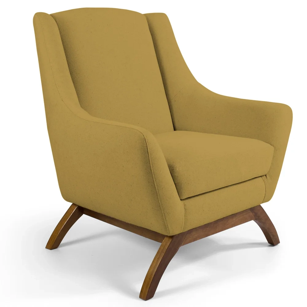 Poltrona Decorativa Base Manu Madeira Juliet Veludo C-279 Amarelo - Domi