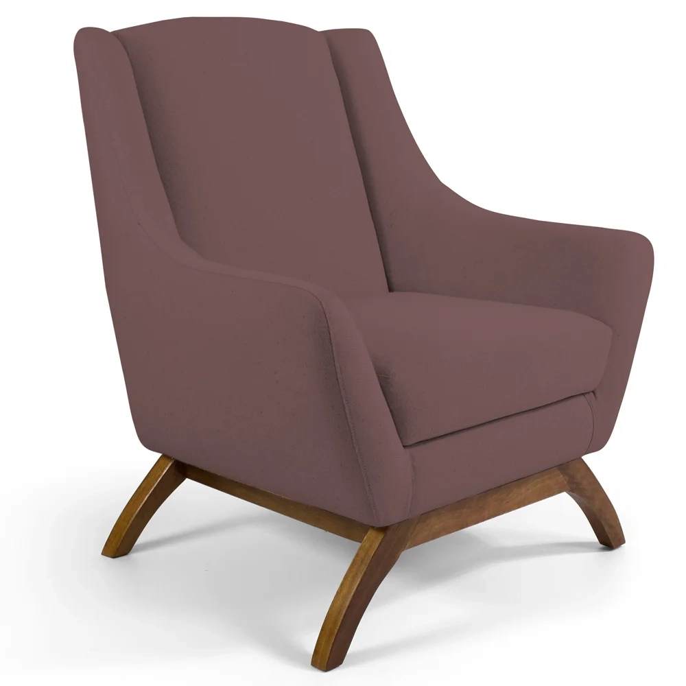 Poltrona Decorativa Base Manu Madeira Juliet Veludo C-305 Rosê - Domi