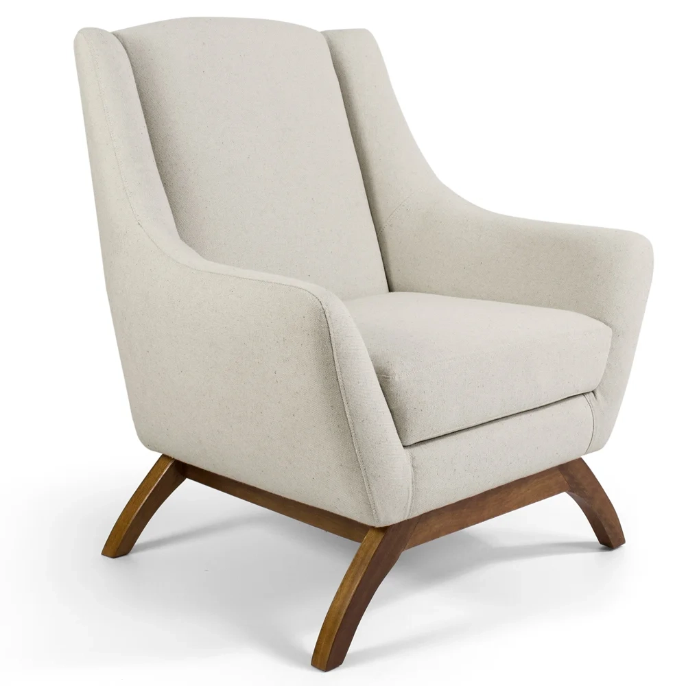 Poltrona Decorativa Base Manu Madeira Juliet Linho C-370 Bege - Domi