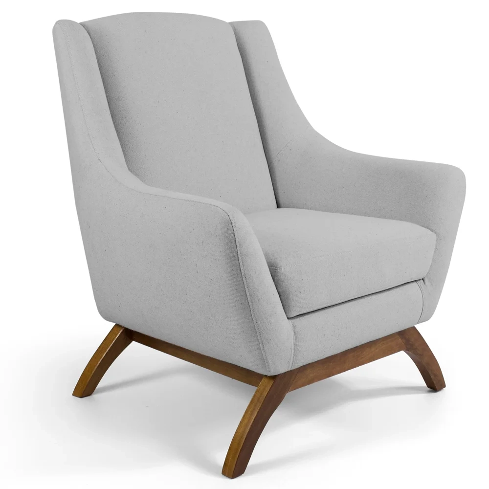 Poltrona Decorativa Base Manu Madeira Juliet Linho D-316 Cinza Claro - Domi