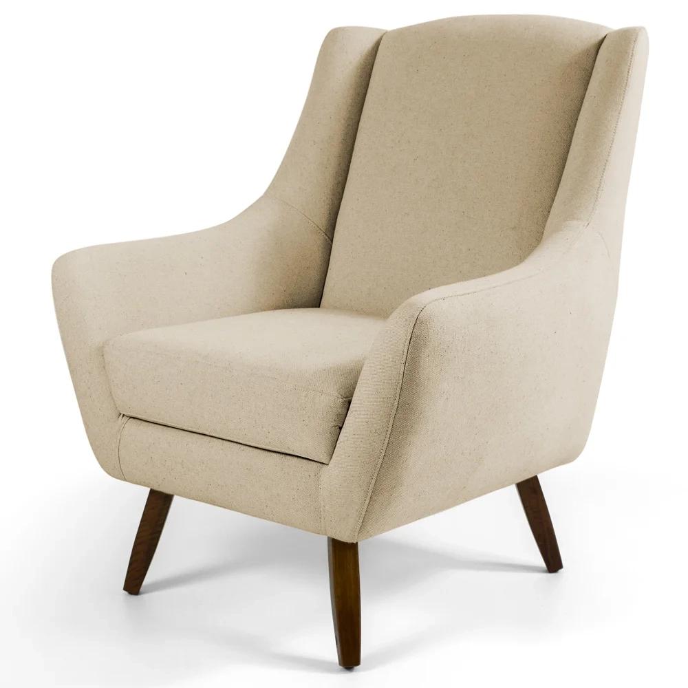 Poltrona Decorativa Sala de Estar Juliet Pés de Madeira C-129 Linho Bege Escuro - Domi