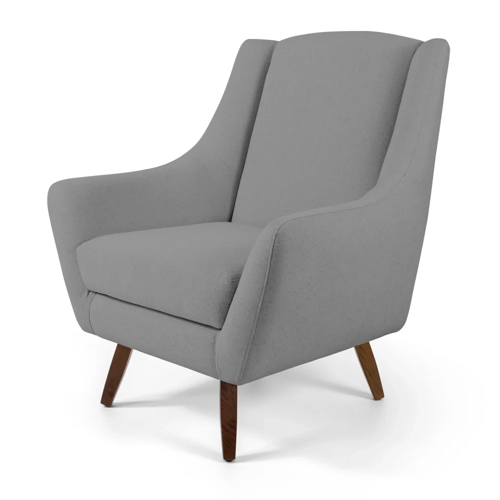Poltrona Decorativa Sala de Estar Juliet Pés de Madeira C-416 Linho Cinza Escuro - Domi