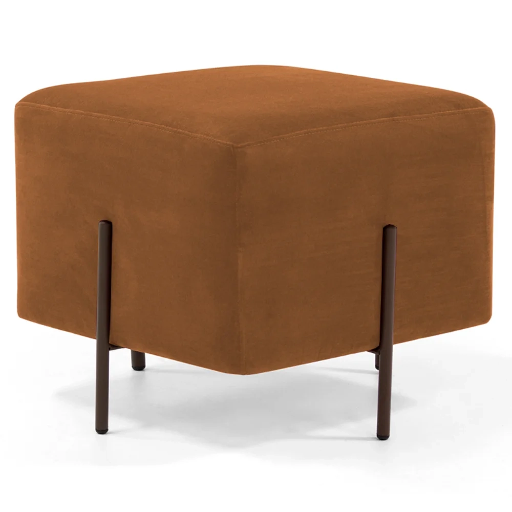 Puff Decorativo 45cm Base Aço Status C-262 Veludo Telha - Domi