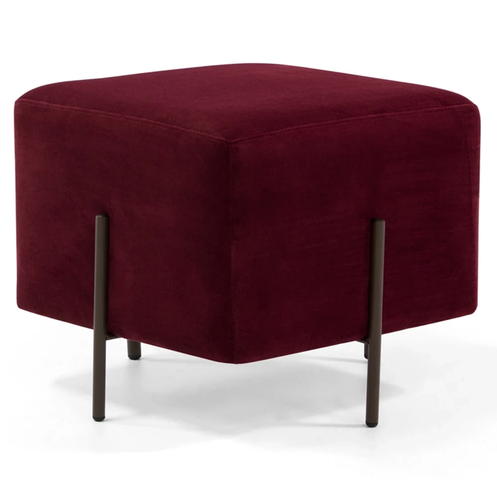 Puff Decorativo 45cm Base Aço Status C-278 Veludo Marsala - Domi