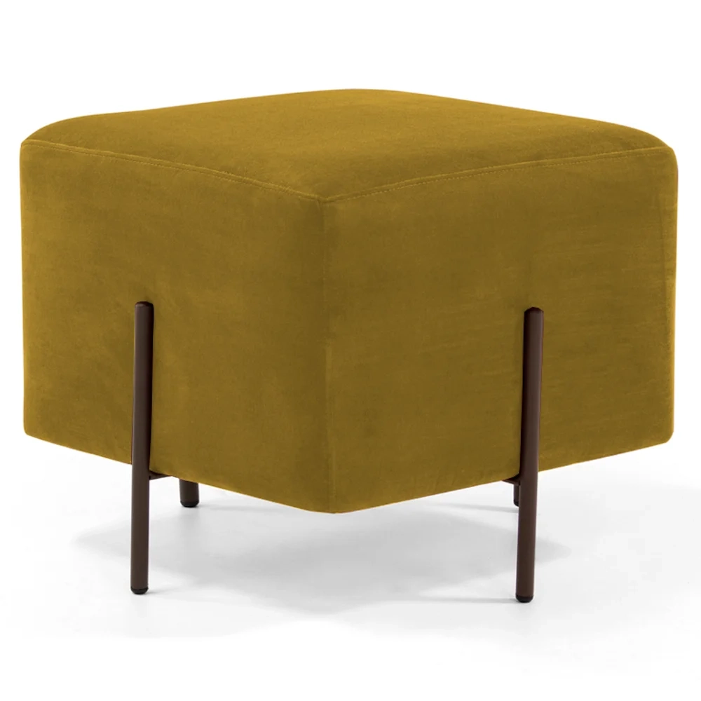 Puff Decorativo 45cm Base Aço Status C-279 Veludo Mostarda - Domi