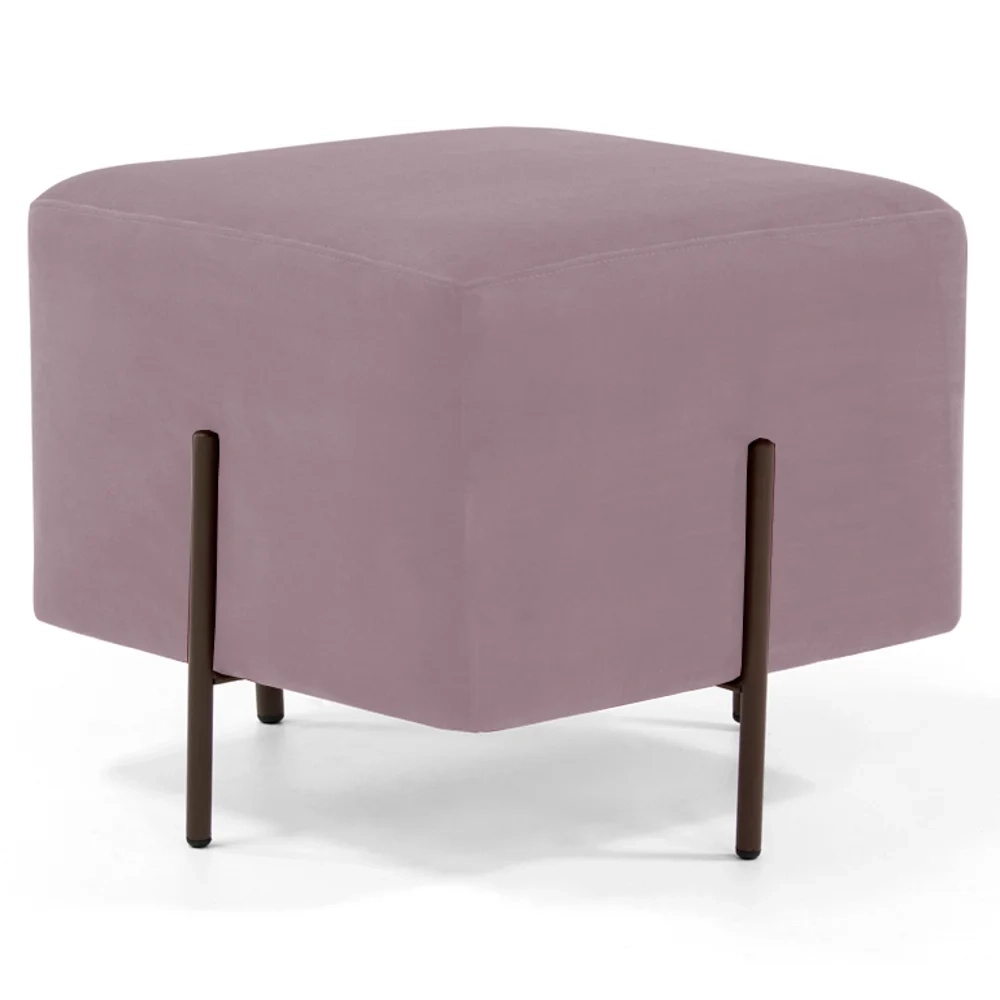 Puff Decorativo 45cm Base Aço Status C-305 Veludo Rosê - Domi