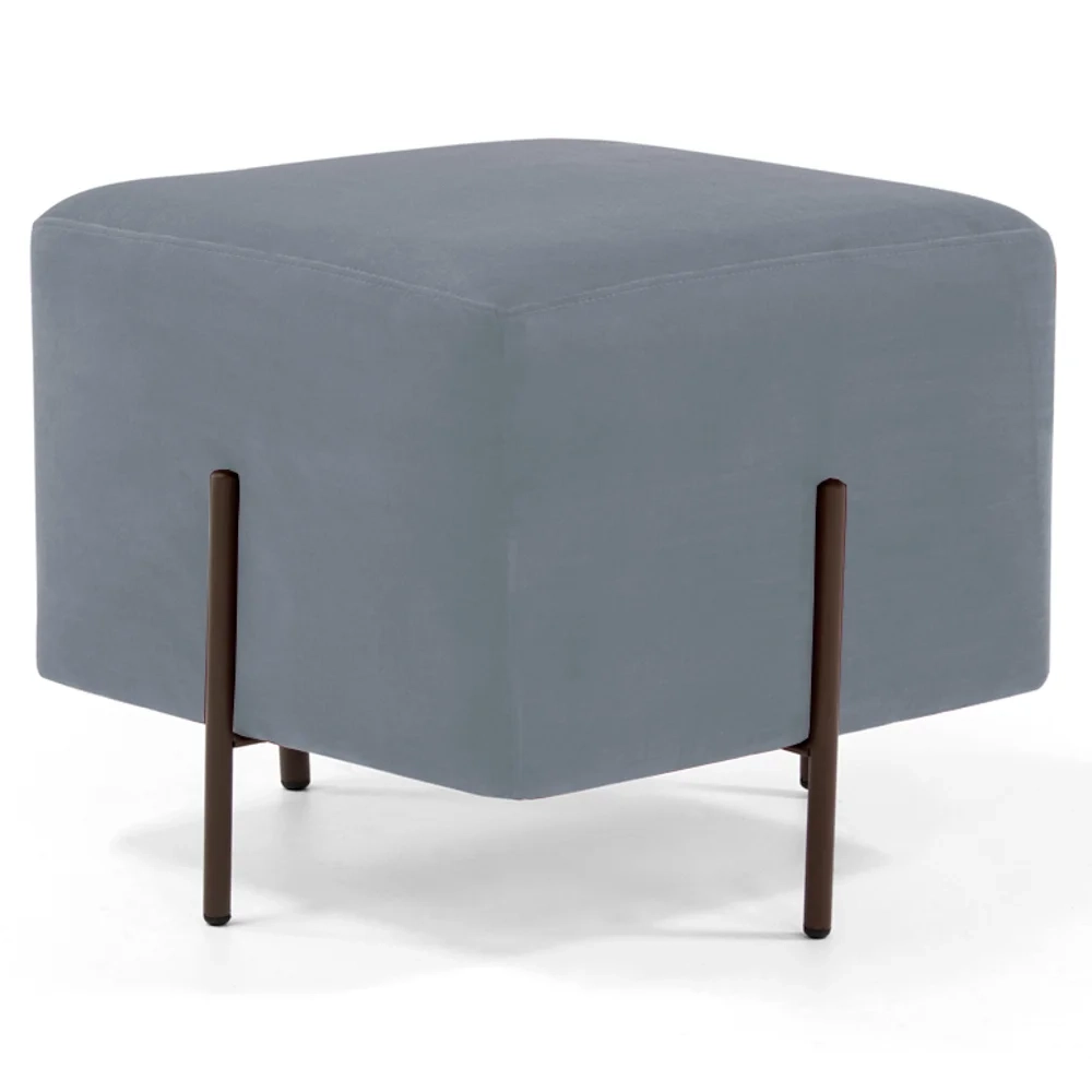 Puff Decorativo 45cm Base Aço Status C-317 Veludo Cinza - Domi