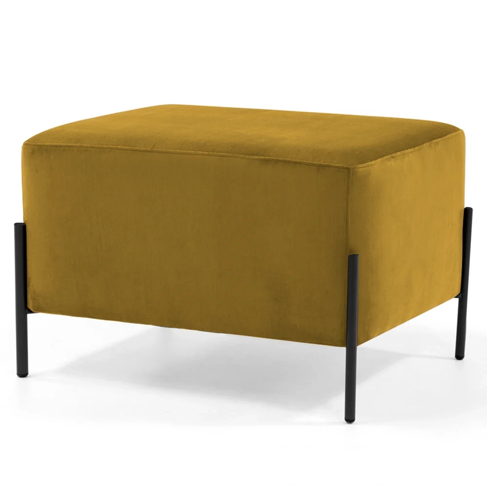 Puff Decorativo 60cm Base Aço Status C-279 Veludo Mostarda - Domi