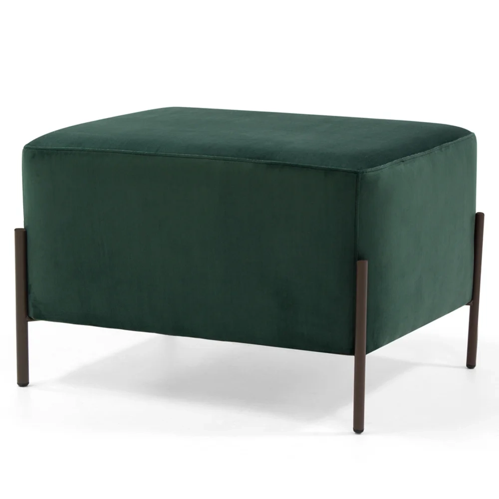 Puff Decorativo 60cm Base Aço Status C-303 Veludo Verde Musgo- Domi