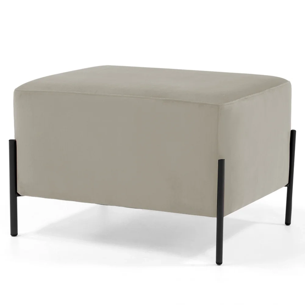 Puff Decorativo 60cm Base Aço Status C-309 Veludo Bege - Domi